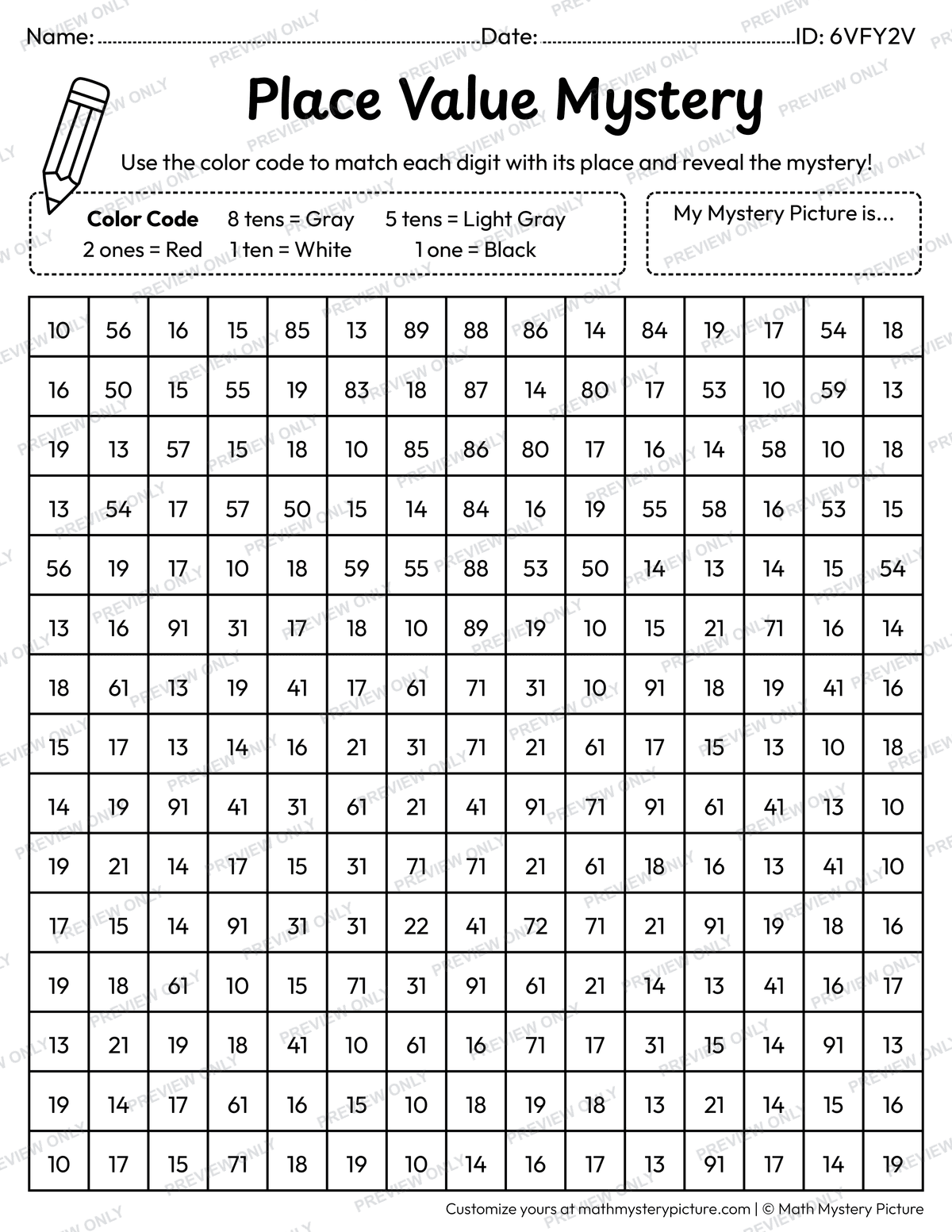 Halloween Spider Web 2-digit Place Value Math Mystery Picture Coloring Worksheet