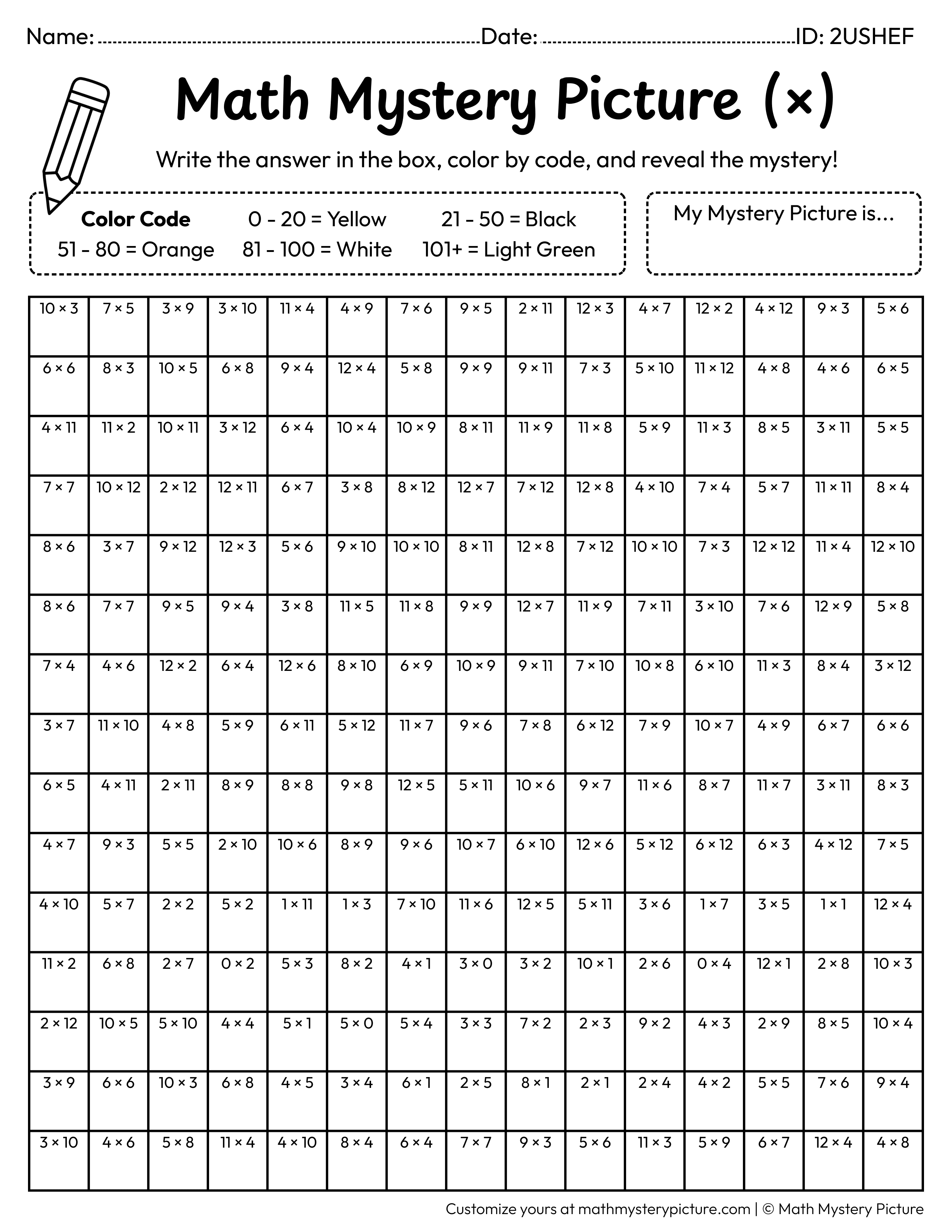 Halloween Candy Corn Multiplication Facts Math Mystery Picture Coloring Worksheet