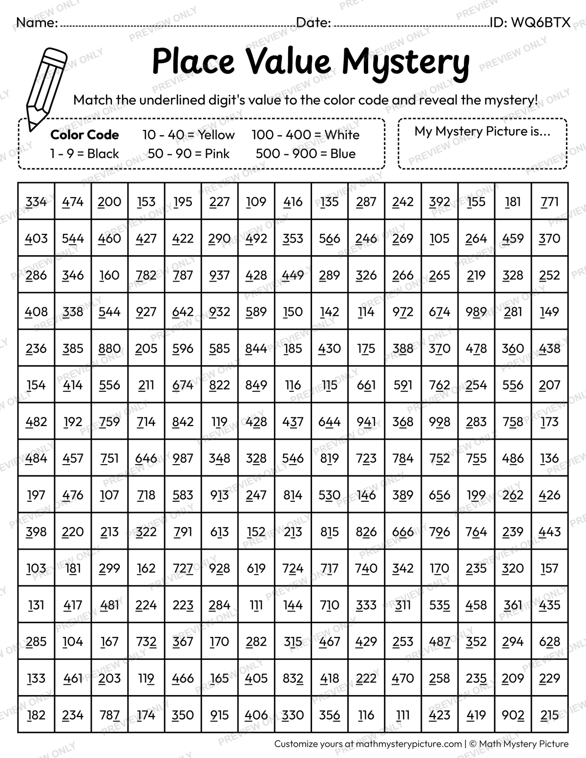 New Year Balloons Value of Underlined Digit Math Mystery Picture Coloring Worksheet