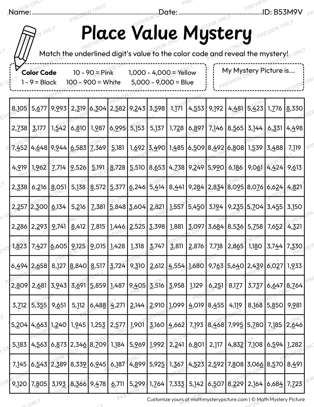 New Year Balloons Value of Underlined Digit Math Mystery Picture Coloring Worksheet