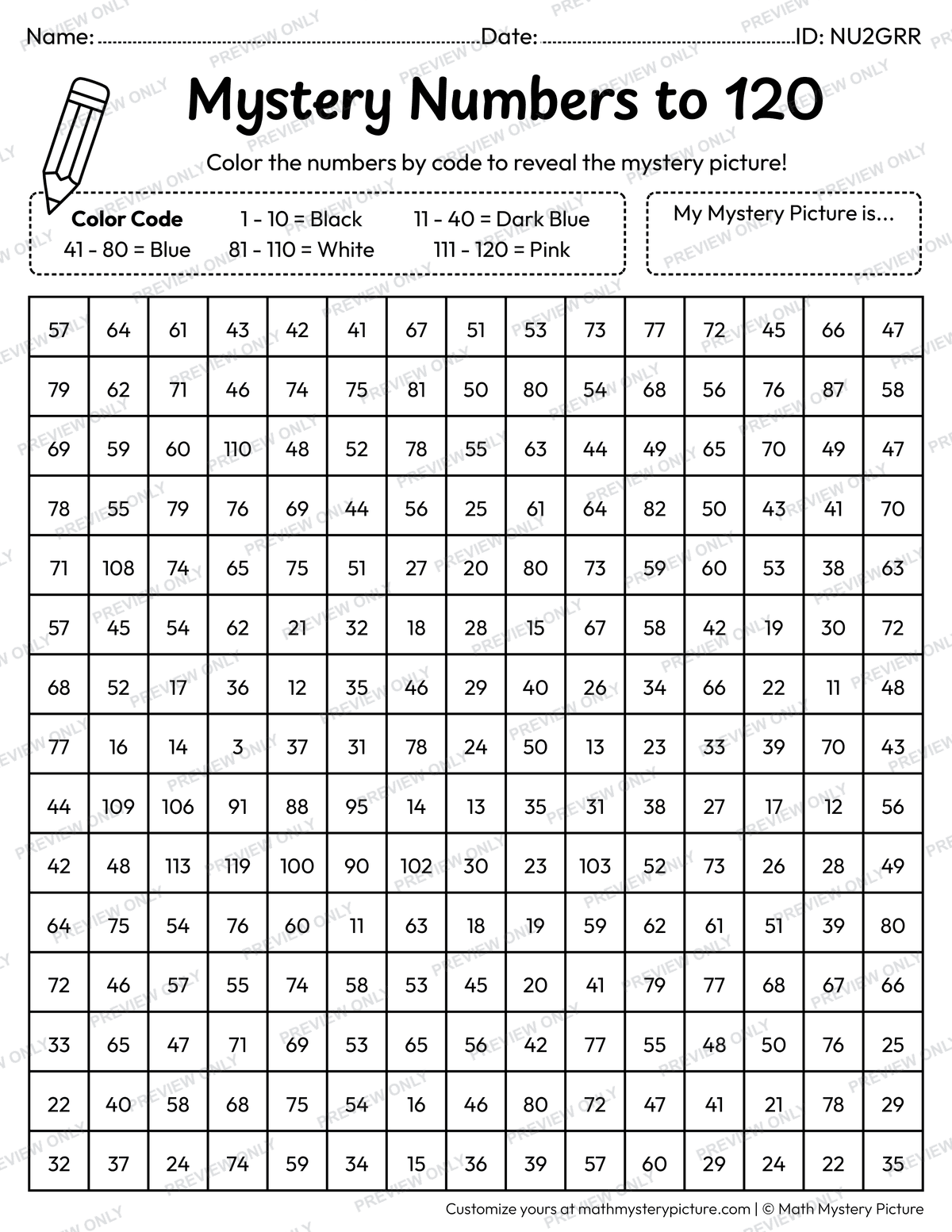 Shark Numbers to 120 Math Mystery Picture Coloring Worksheet