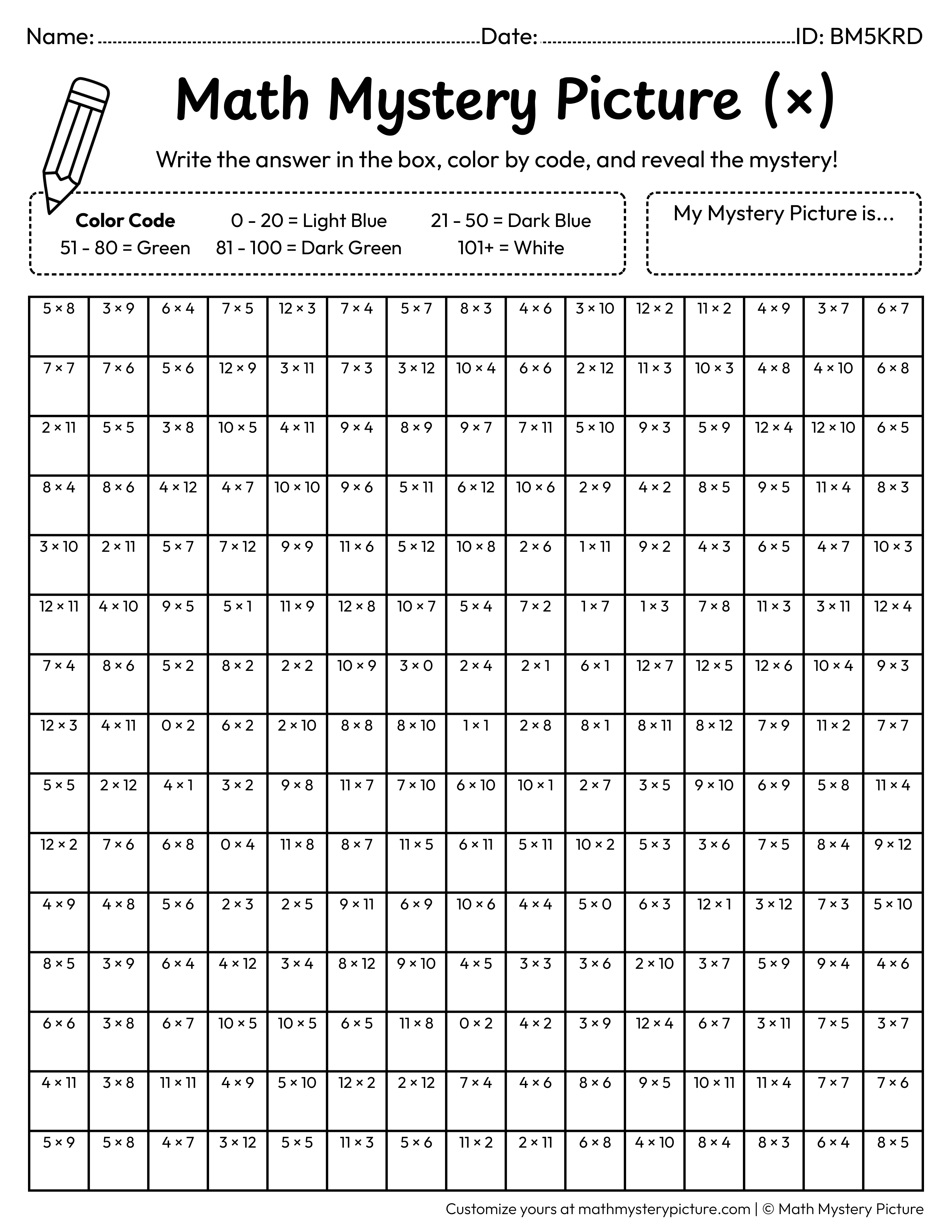 Earth Multiplication Facts Math Mystery Picture Coloring Worksheet