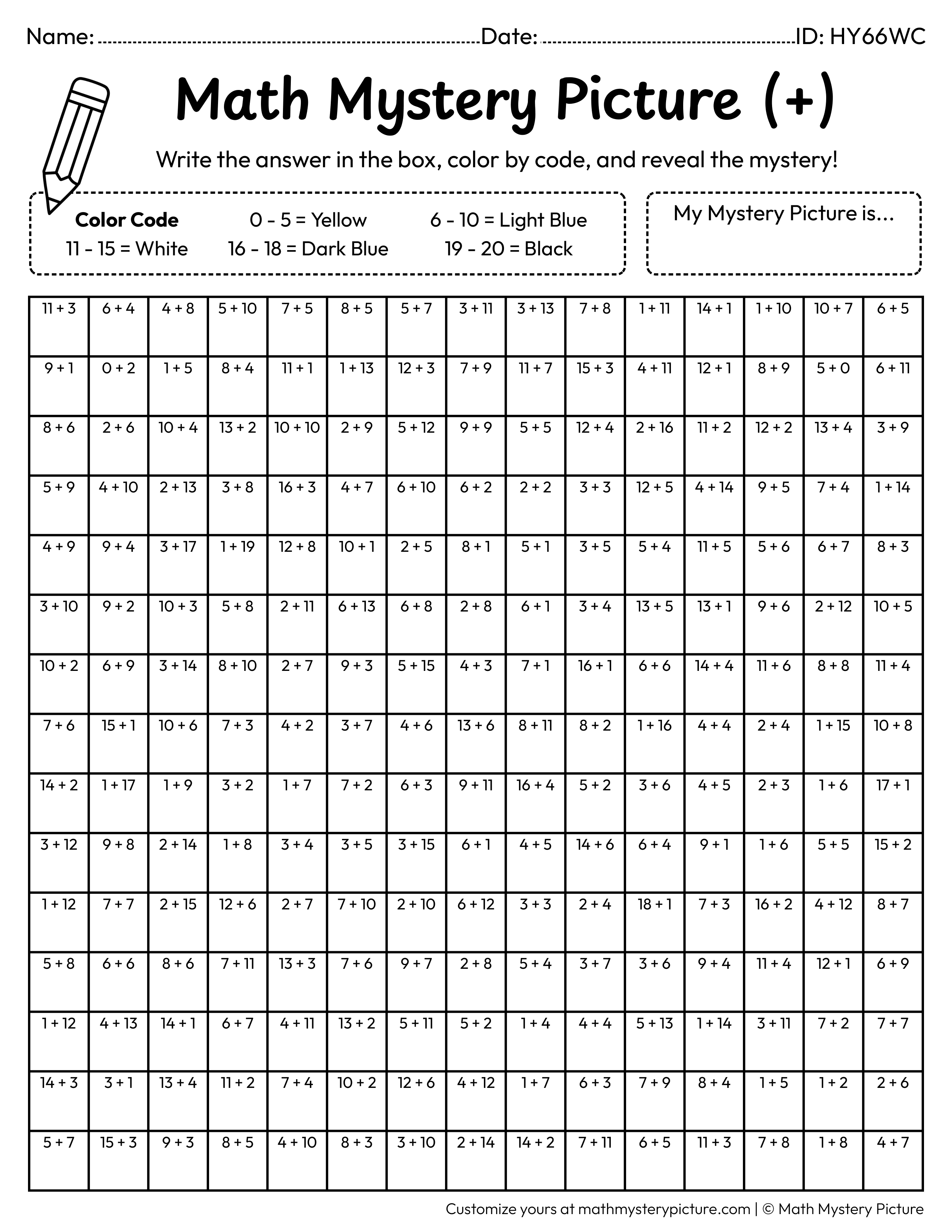 Spring Butterfly Addition Within 20 Math Mystery Picture Coloring Worksheet