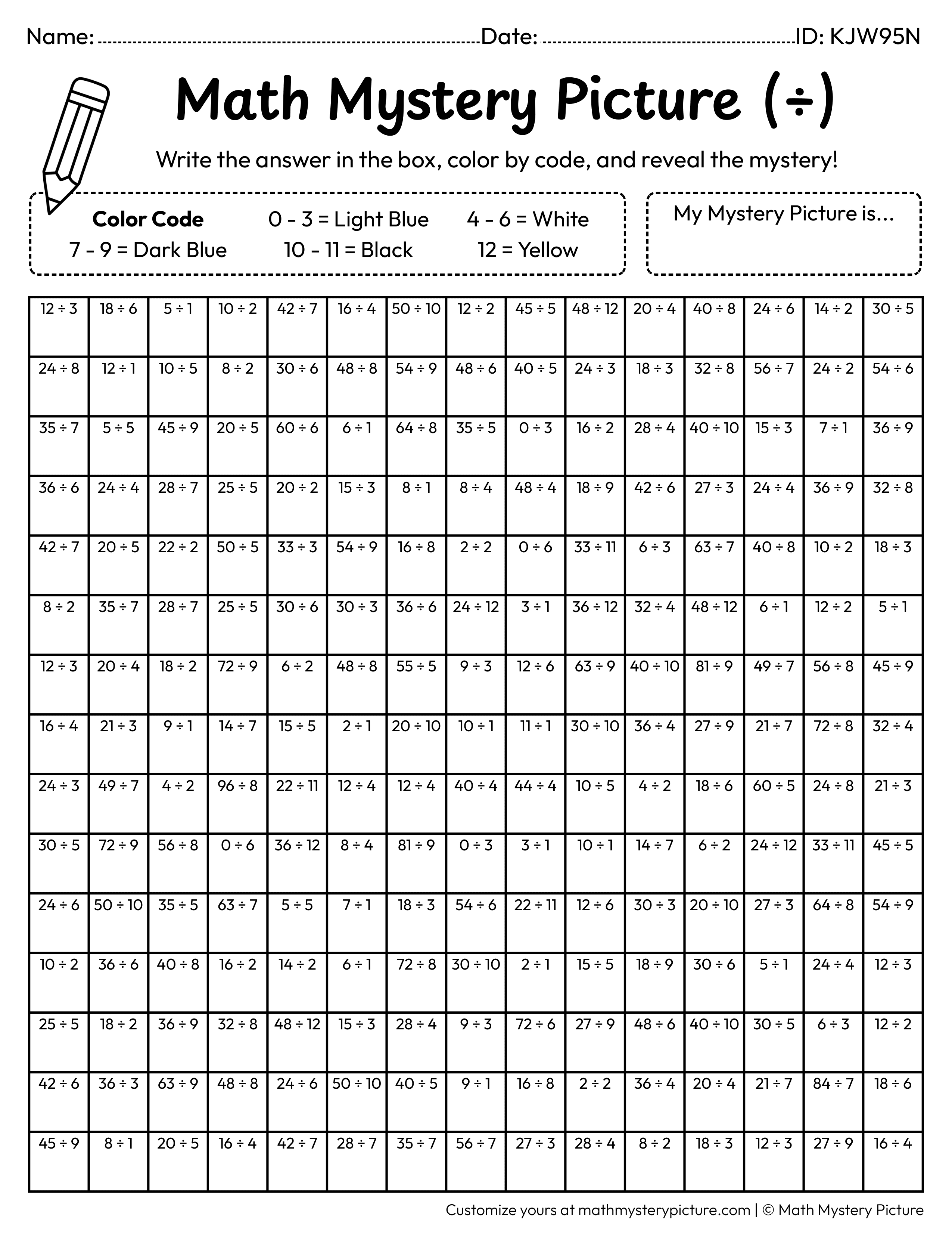 Spring Butterfly Division Facts Math Mystery Picture Coloring Worksheet