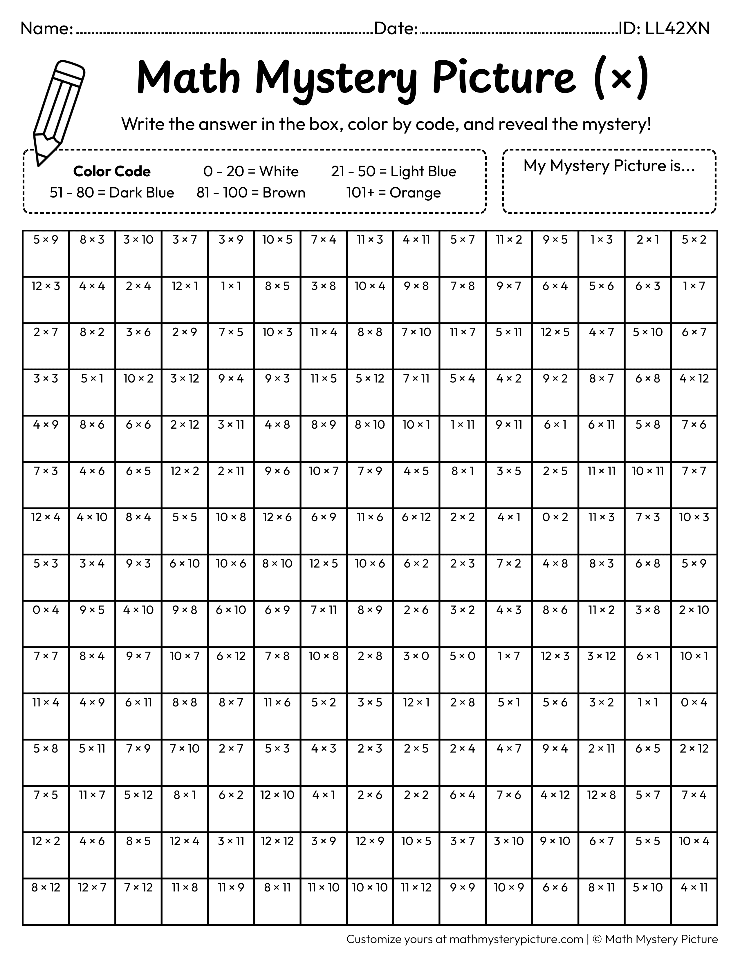 Spring Bird Multiplication Facts Math Mystery Picture Coloring Worksheet