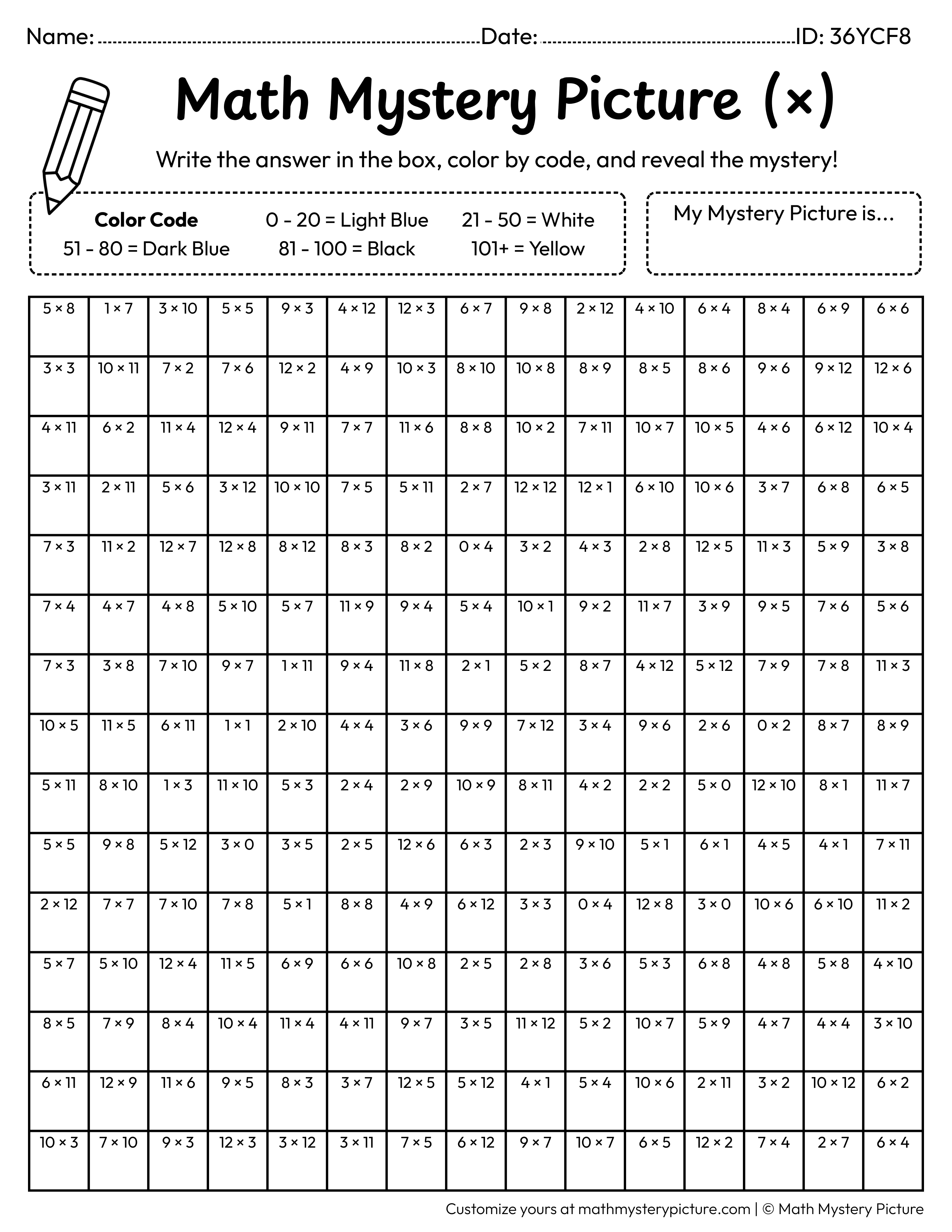 Spring Butterfly Multiplication Facts Math Mystery Picture Coloring Worksheet