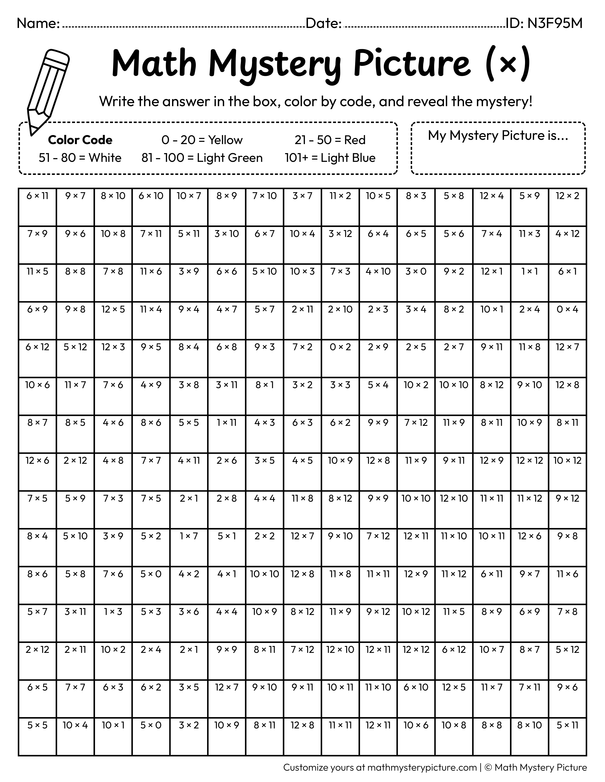 Spring Rainbow Multiplication Facts Math Mystery Picture Coloring Worksheet