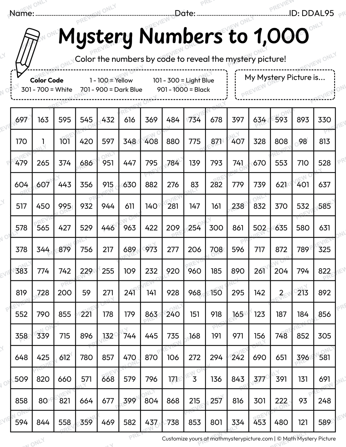 Spring Butterfly Numbers to 1,000 Math Mystery Picture Coloring Worksheet