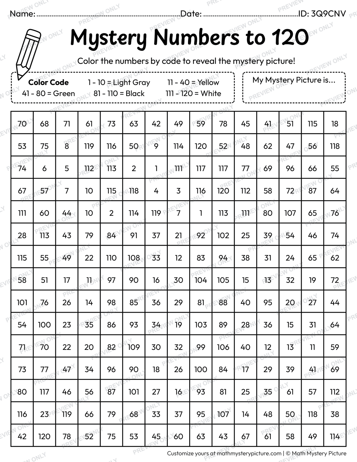 Spring Bee Numbers to 120 Math Mystery Picture Coloring Worksheet