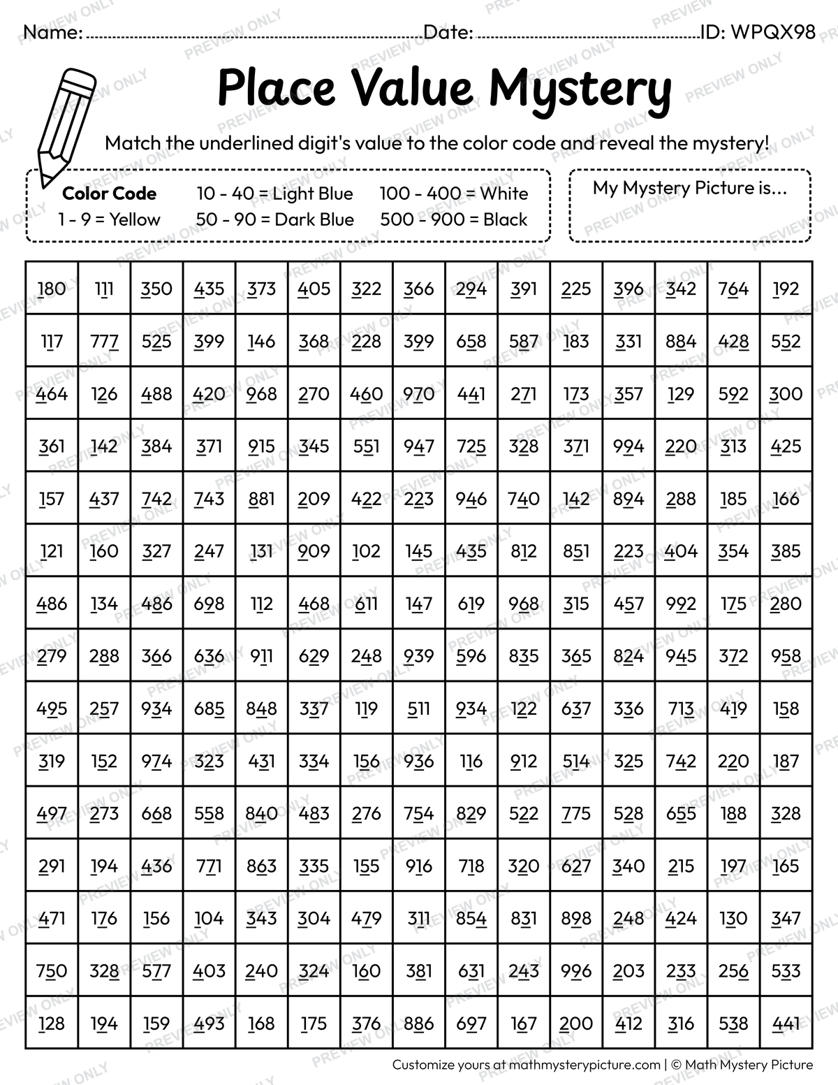 Spring Butterfly Value of Underlined Digit Math Mystery Picture Coloring Worksheet