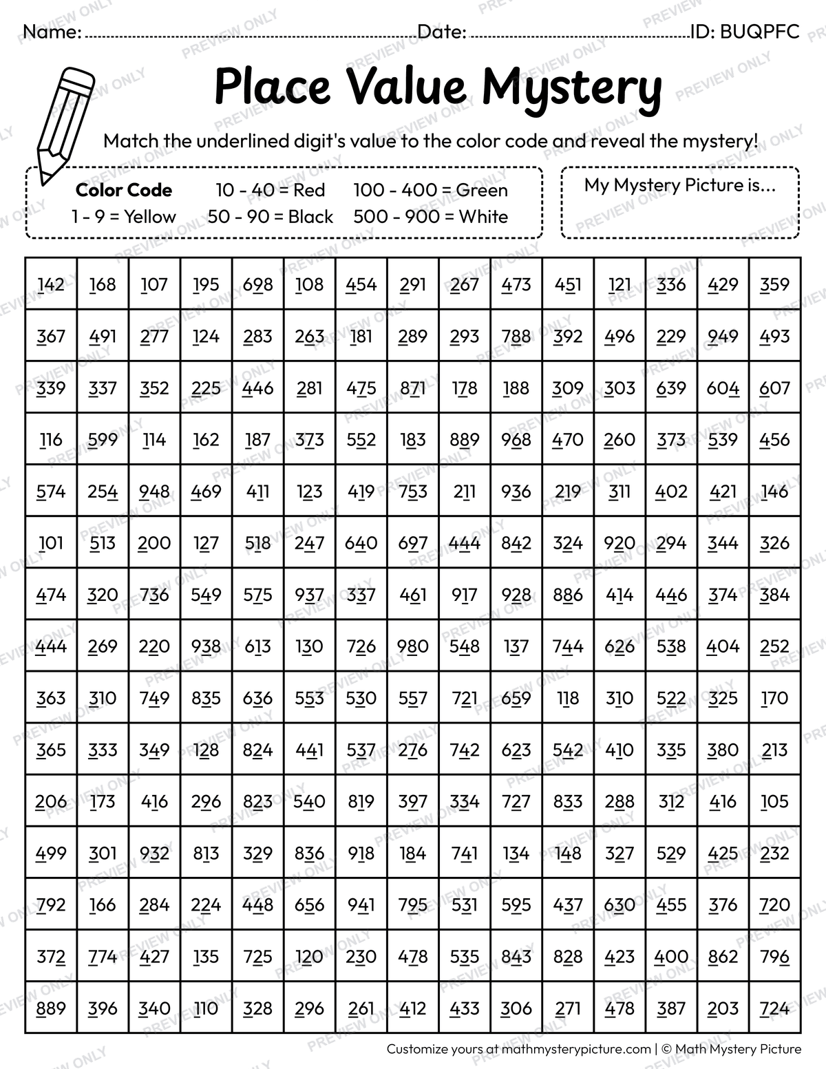 Spring Ladybug Value of Underlined Digit Math Mystery Picture Coloring Worksheet