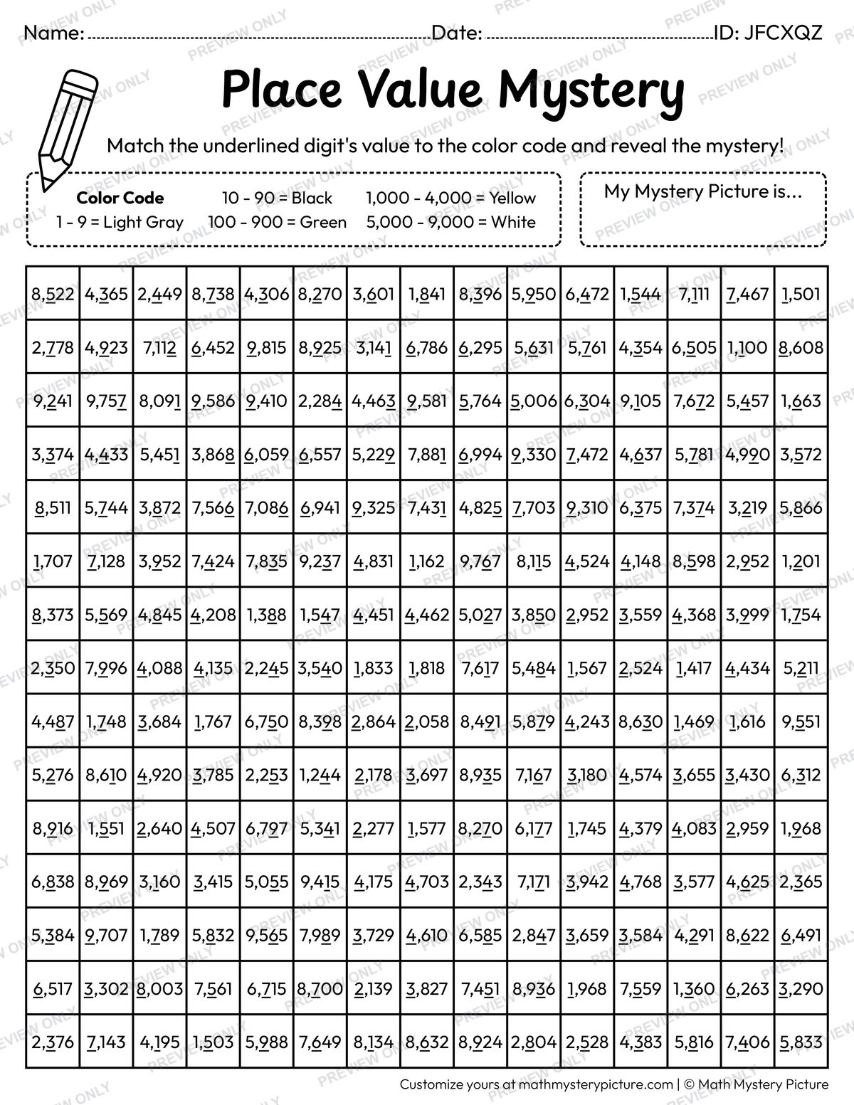 Spring Bee Value of Underlined Digit Math Mystery Picture Coloring Worksheet