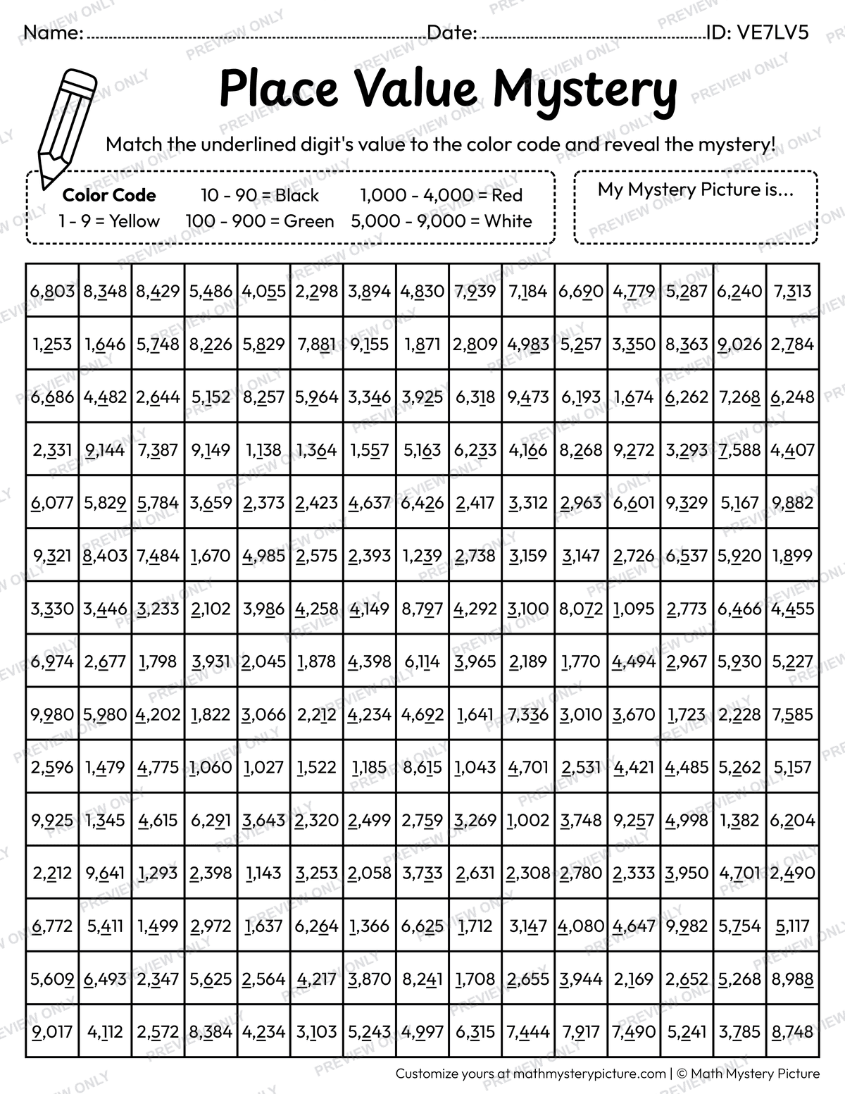 Spring Ladybug Value of Underlined Digit Math Mystery Picture Coloring Worksheet