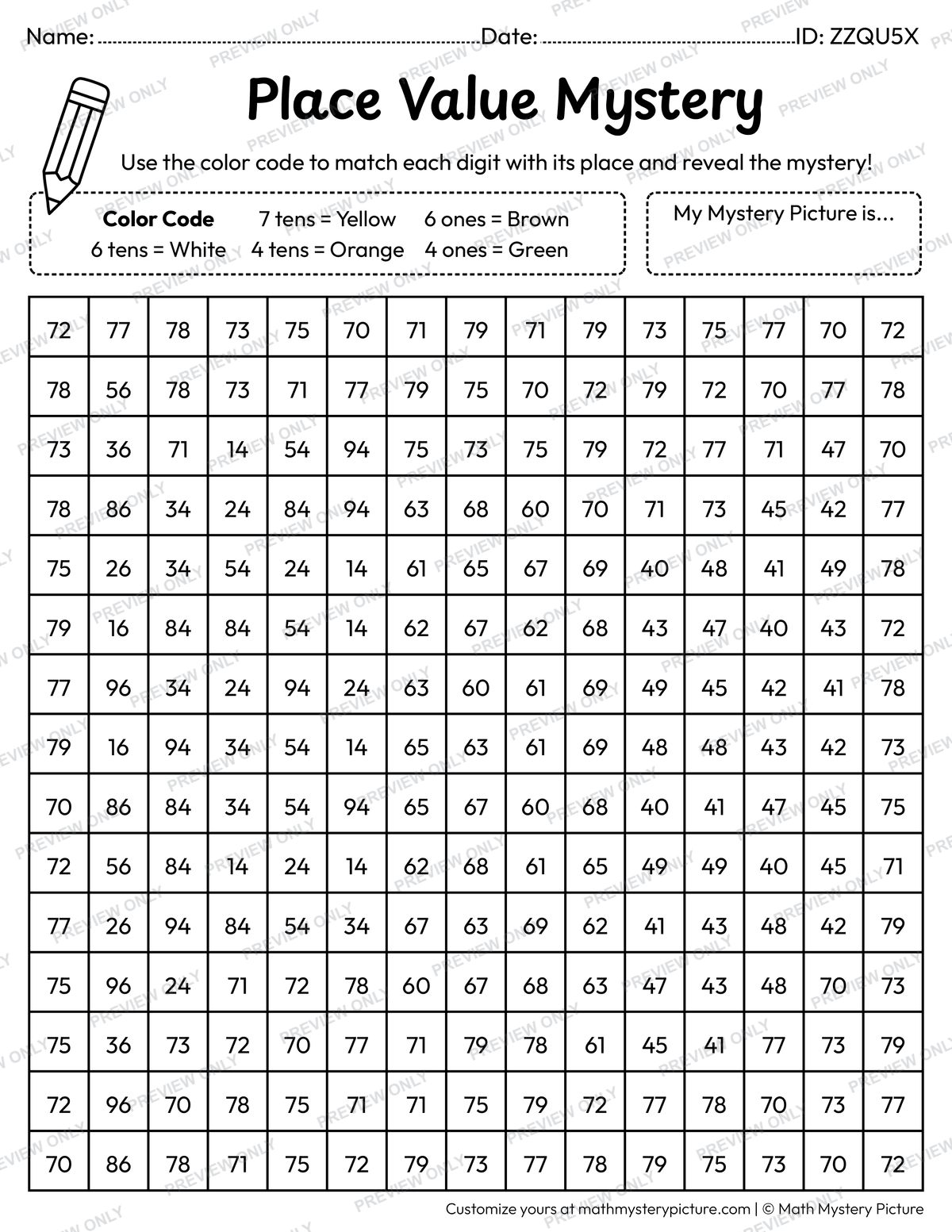 St. Patrick's Day Irish Flag 2-digit Place Value Math Mystery Picture Coloring Worksheet