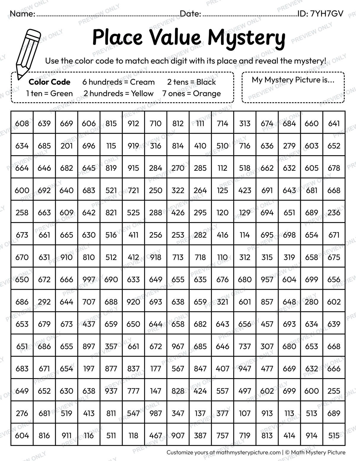 St. Patrick's Day Leprechaun 3-digit Place Value Math Mystery Picture Coloring Worksheet