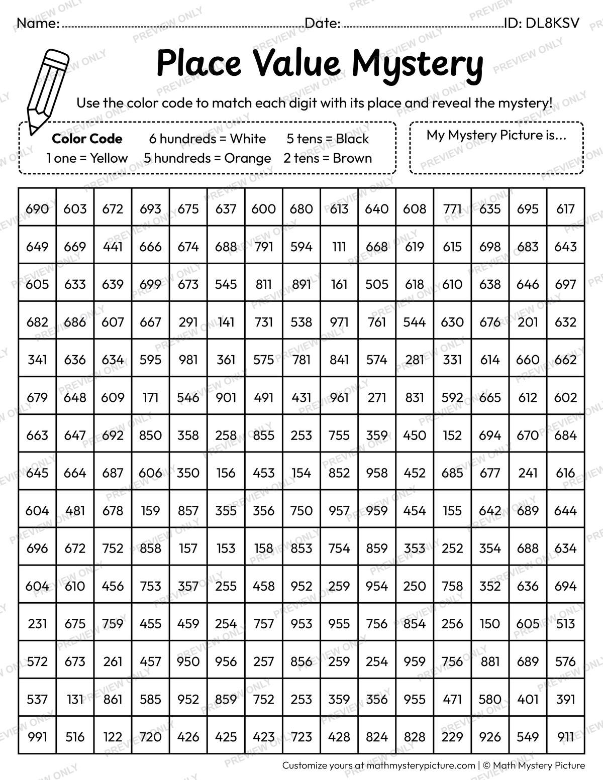 St. Patrick's Day Pot of Gold 3-digit Place Value Math Mystery Picture Coloring Worksheet