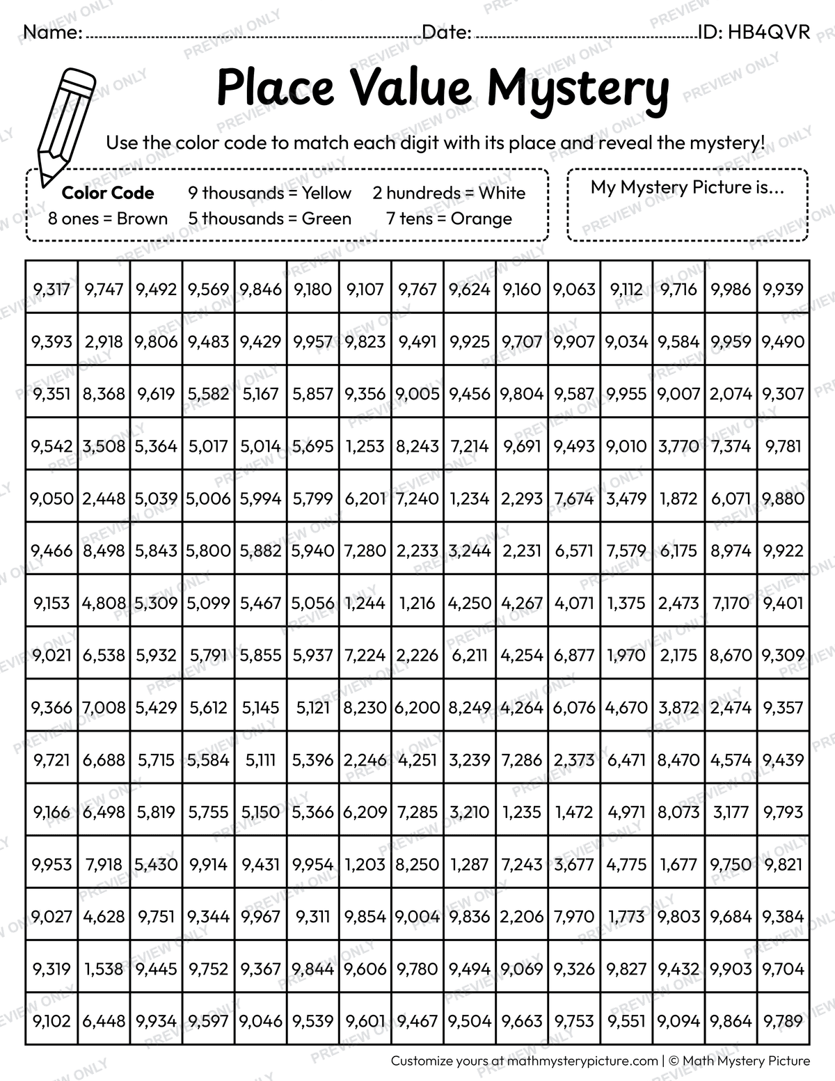 St. Patrick's Day Irish Flag 4-digit Place Value Math Mystery Picture Coloring Worksheet