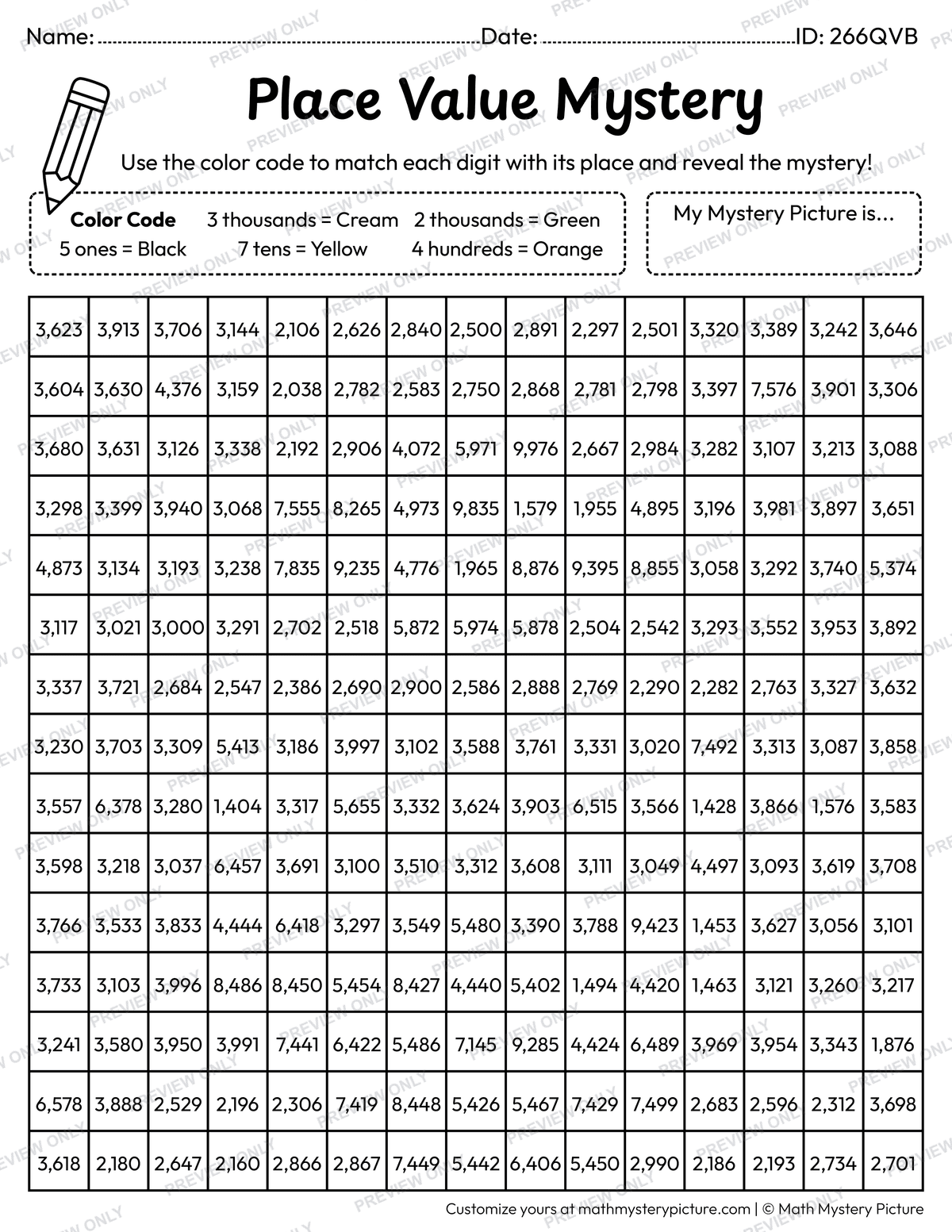 St. Patrick's Day Leprechaun 4-digit Place Value Math Mystery Picture Coloring Worksheet