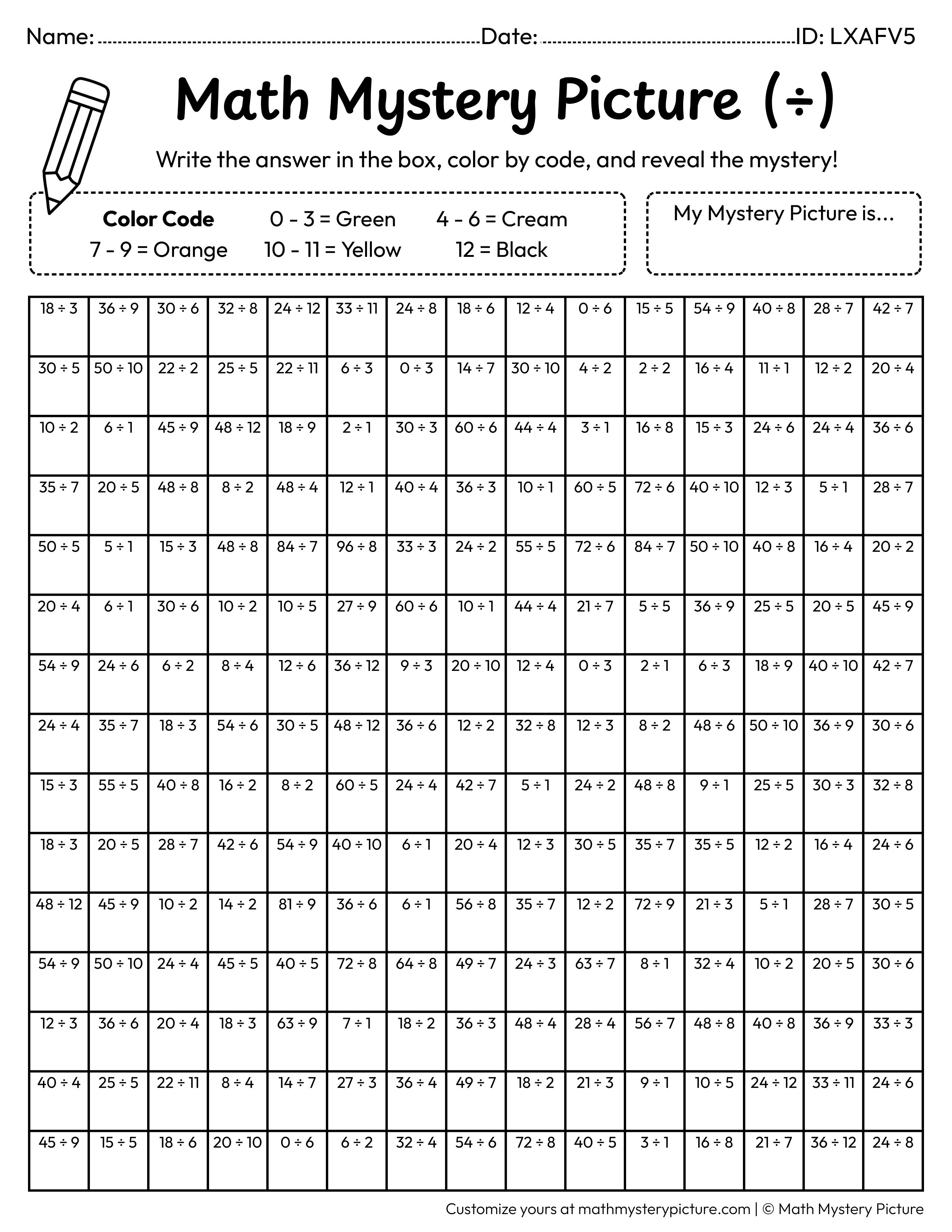 St. Patrick's Day Leprechaun Division Facts Math Mystery Picture Coloring Worksheet