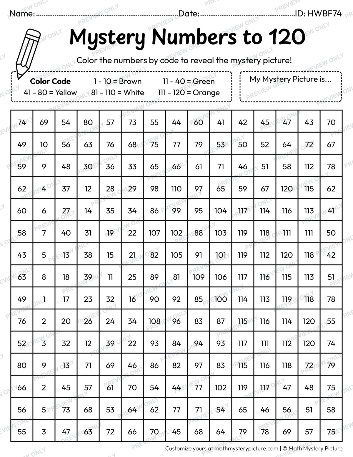 St. Patrick's Day Irish Flag Numbers to 120 Math Mystery Picture Coloring Worksheet