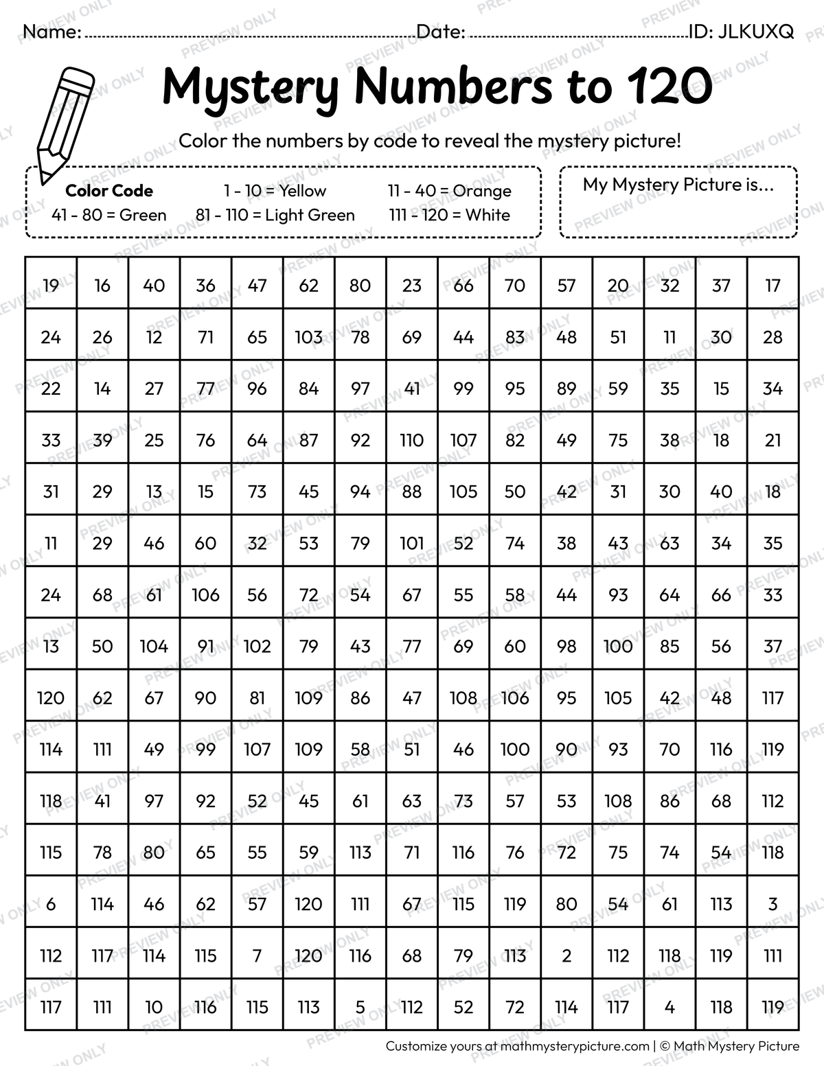 St. Patrick's Day Shamrock Numbers to 120 Math Mystery Picture Coloring Worksheet