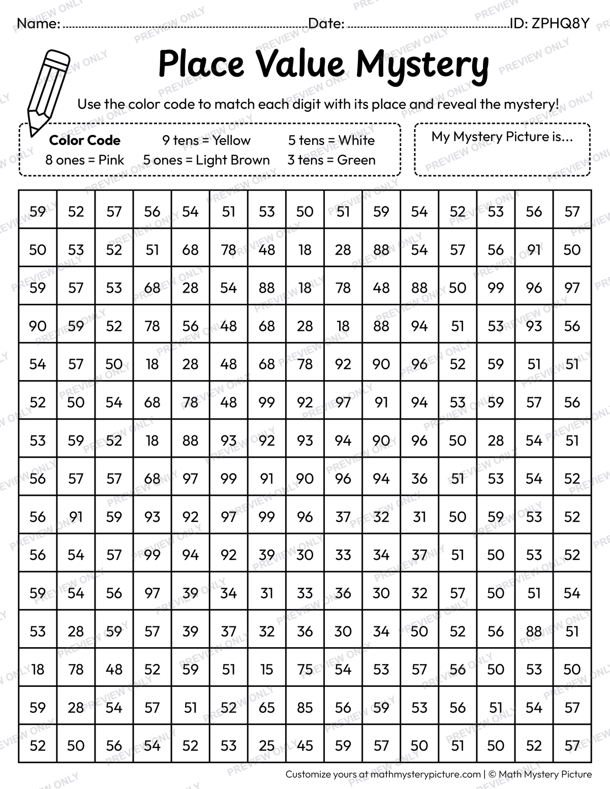 Popsicle 2-digit Place Value Math Mystery Picture Coloring Worksheet
