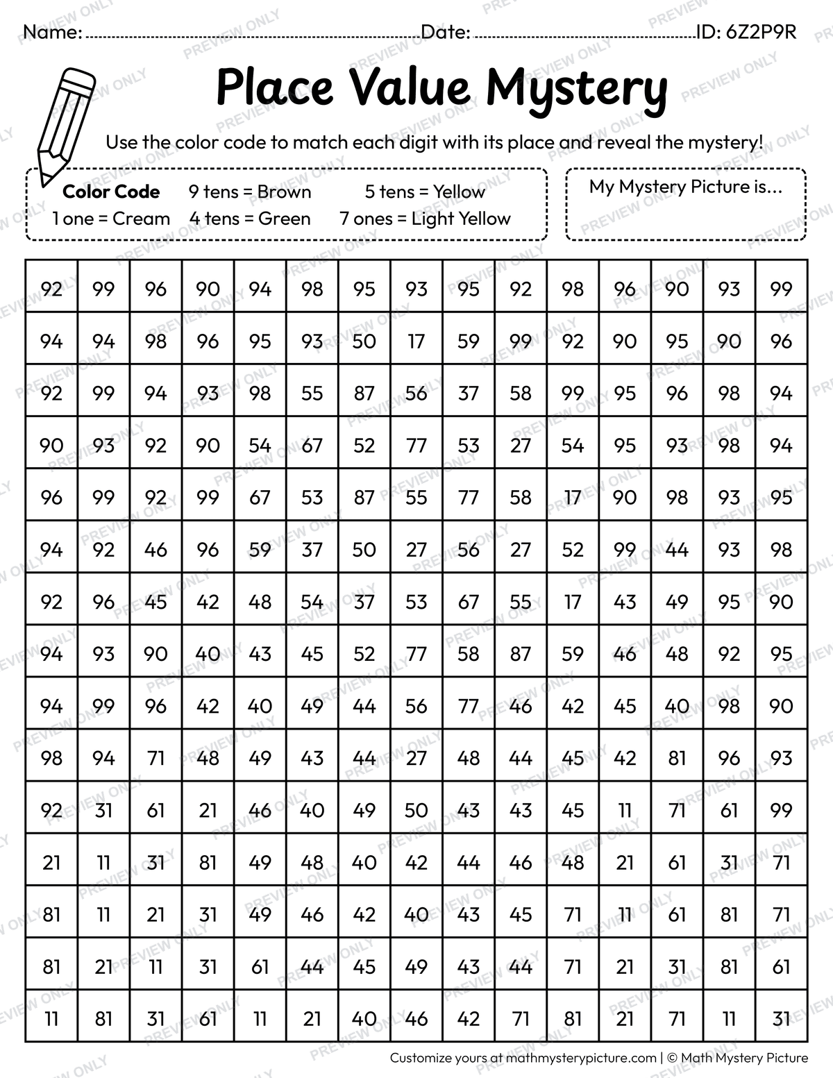 Thanksgiving Corn 2-digit Place Value Math Mystery Picture Coloring Worksheet