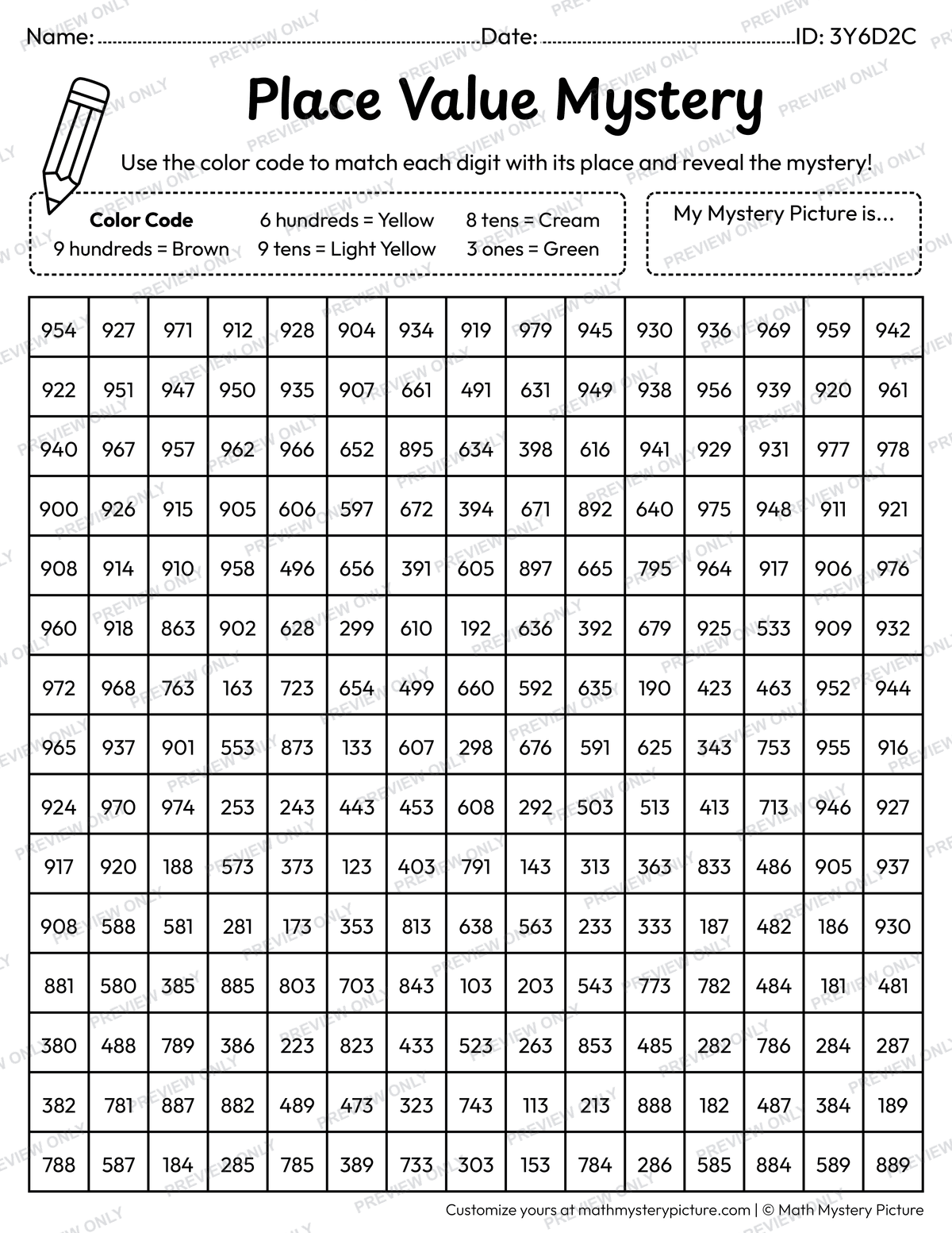 Thanksgiving Corn 3-digit Place Value Math Mystery Picture Coloring Worksheet