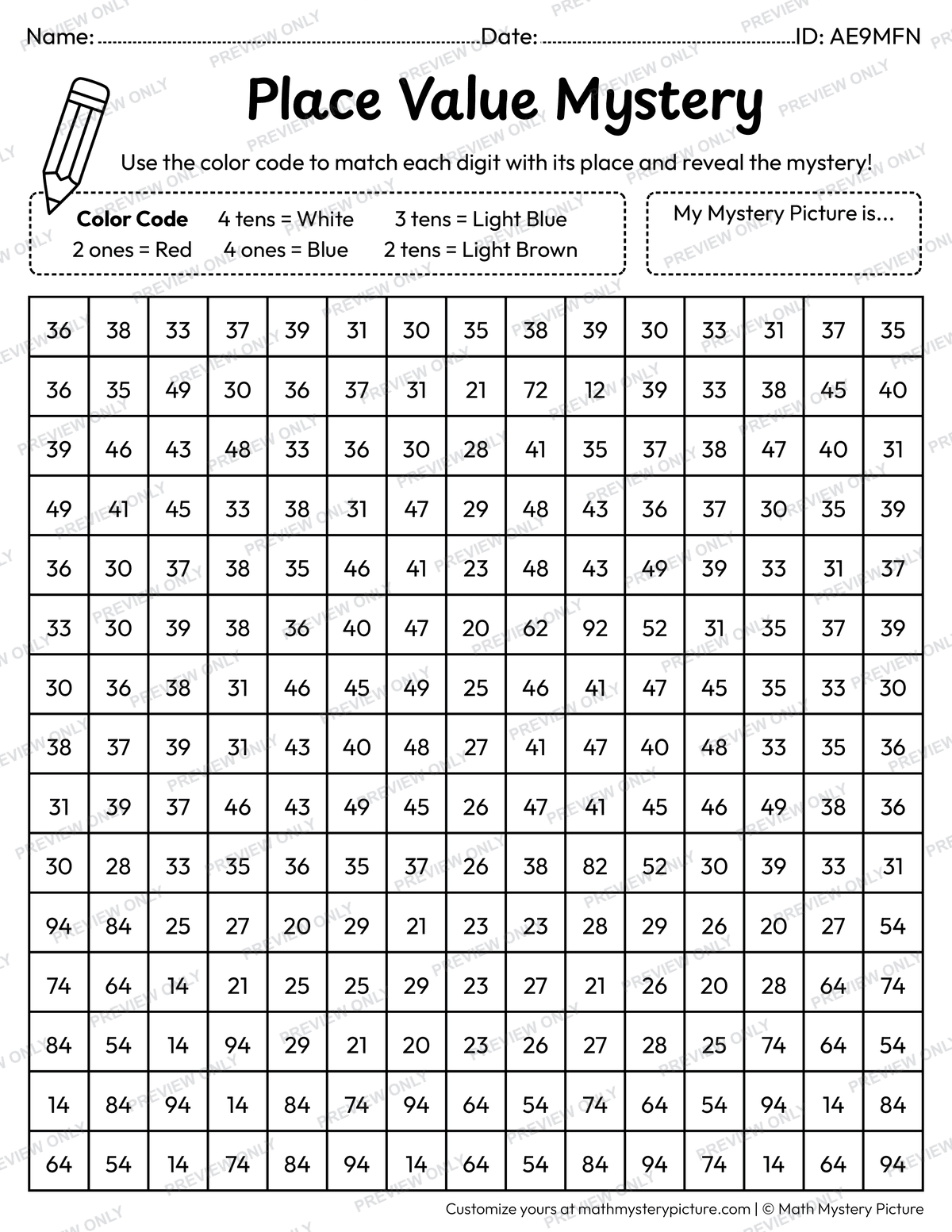 Sailboat 2-digit Place Value Math Mystery Picture Coloring Worksheet