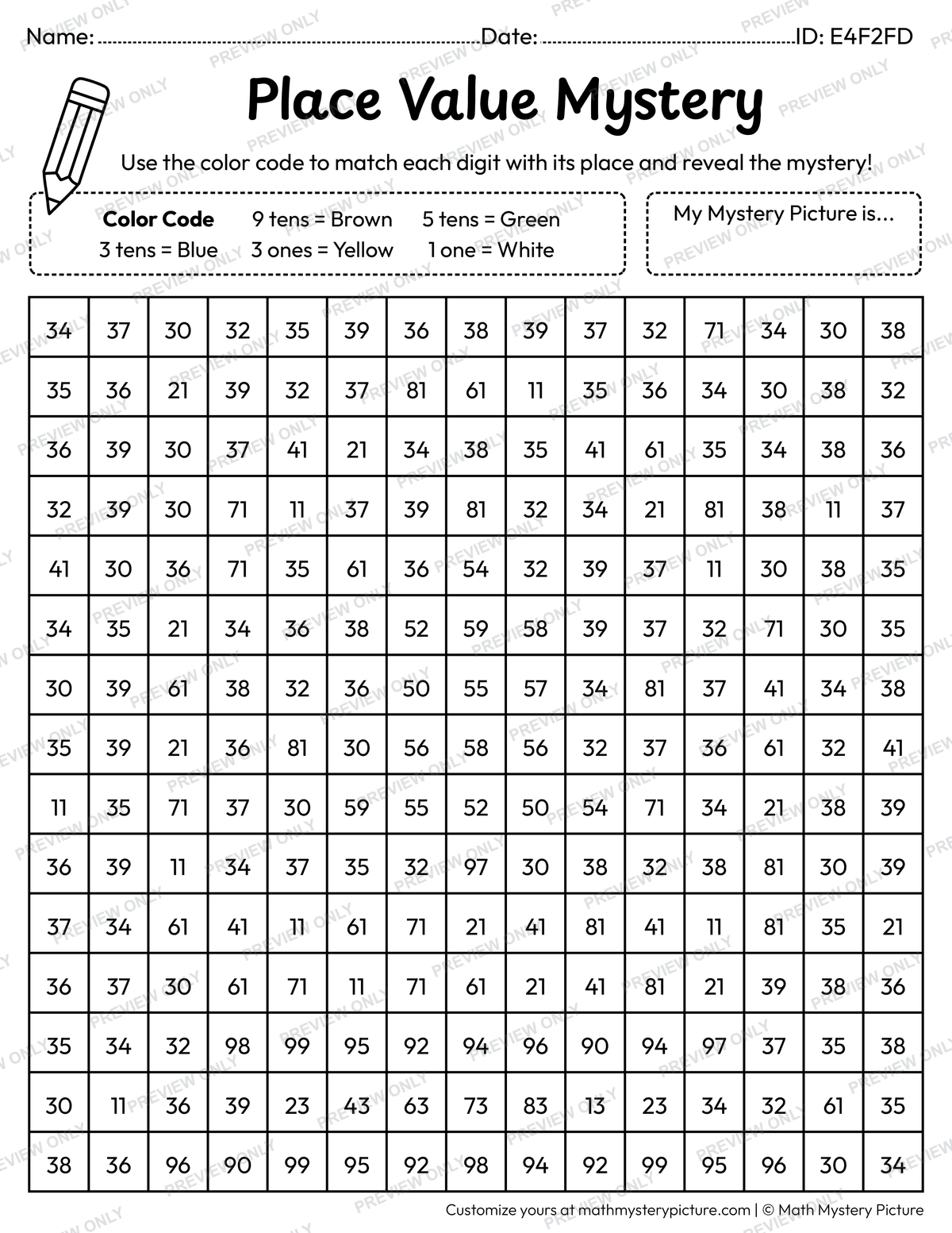 Winter Snow Globe 2-digit Place Value Math Mystery Picture Coloring Worksheet