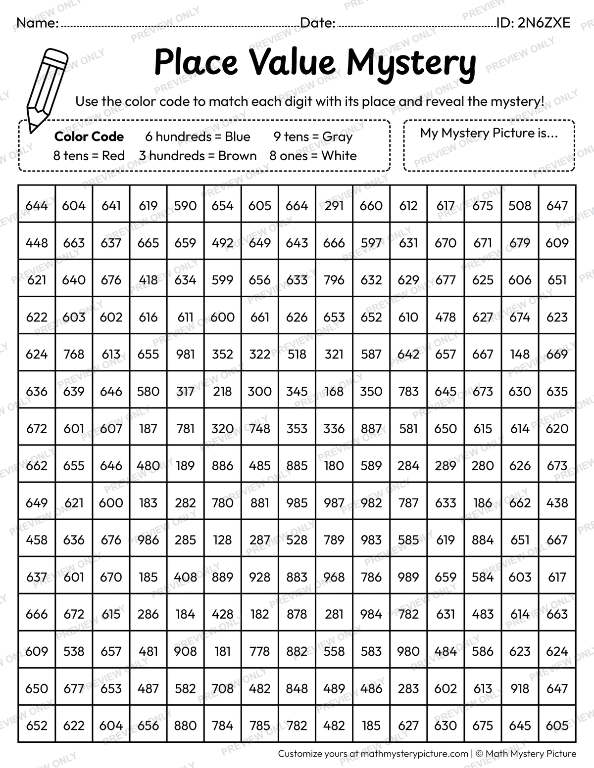 Winter Hot Cocoa 3-digit Place Value Math Mystery Picture Coloring Worksheet