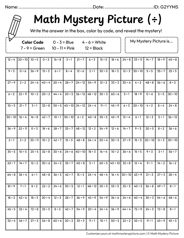 Division Homework Sheets Printable Bunny Division Facts Color by Number Worksheet — Math Mystery ...