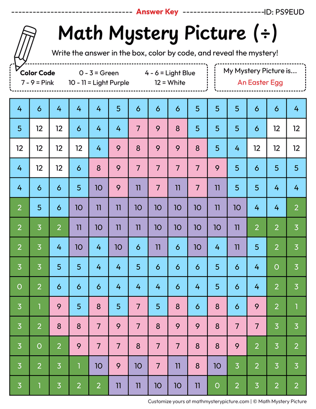 Division Homework Sheets Printable Easter Egg Division Facts Color by Number — Math Mystery Picture
