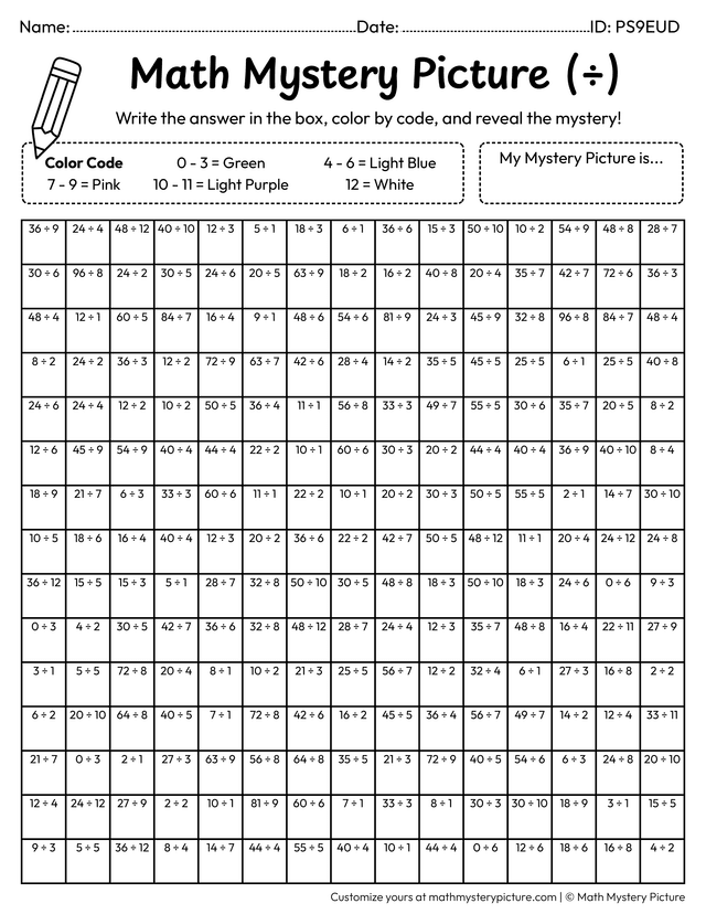Division Homework Sheets Printable Easter Egg Division Facts Color by Number — Math Mystery Picture