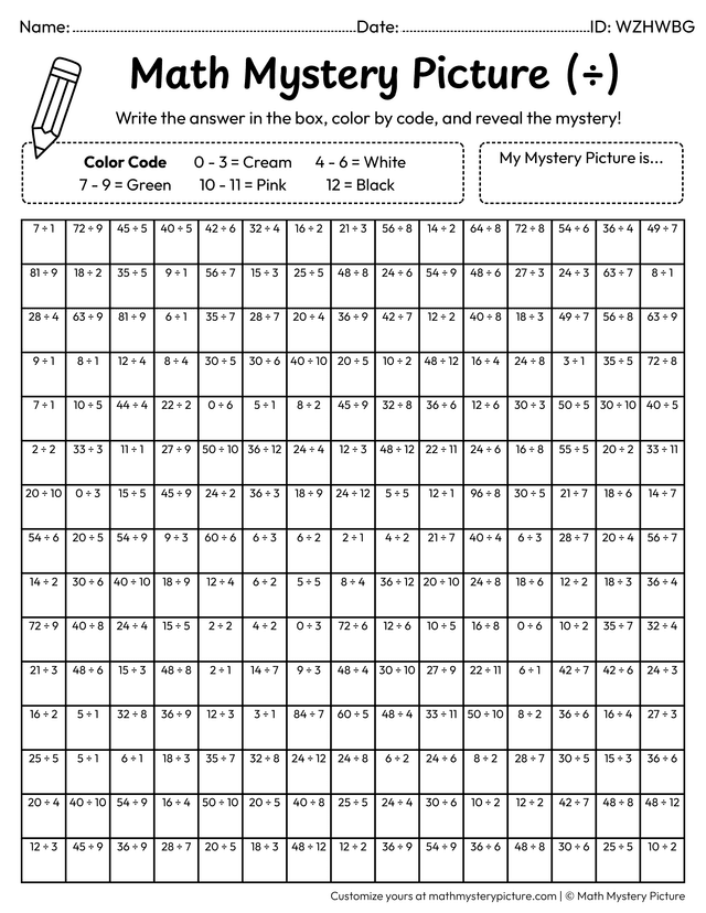 Division Homework Sheets Printable Lamb Division Facts Color by Number Worksheet — Math Mystery ...