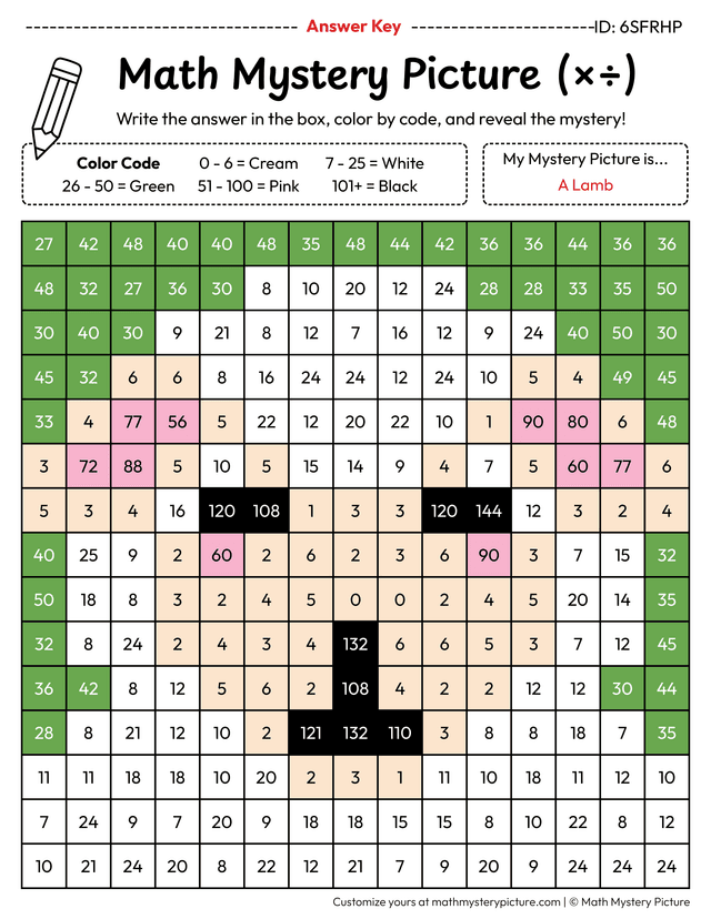 Division Homework Sheets Printable Lamb Mixed Multiply & Divide Color by Number — Math Mystery ...