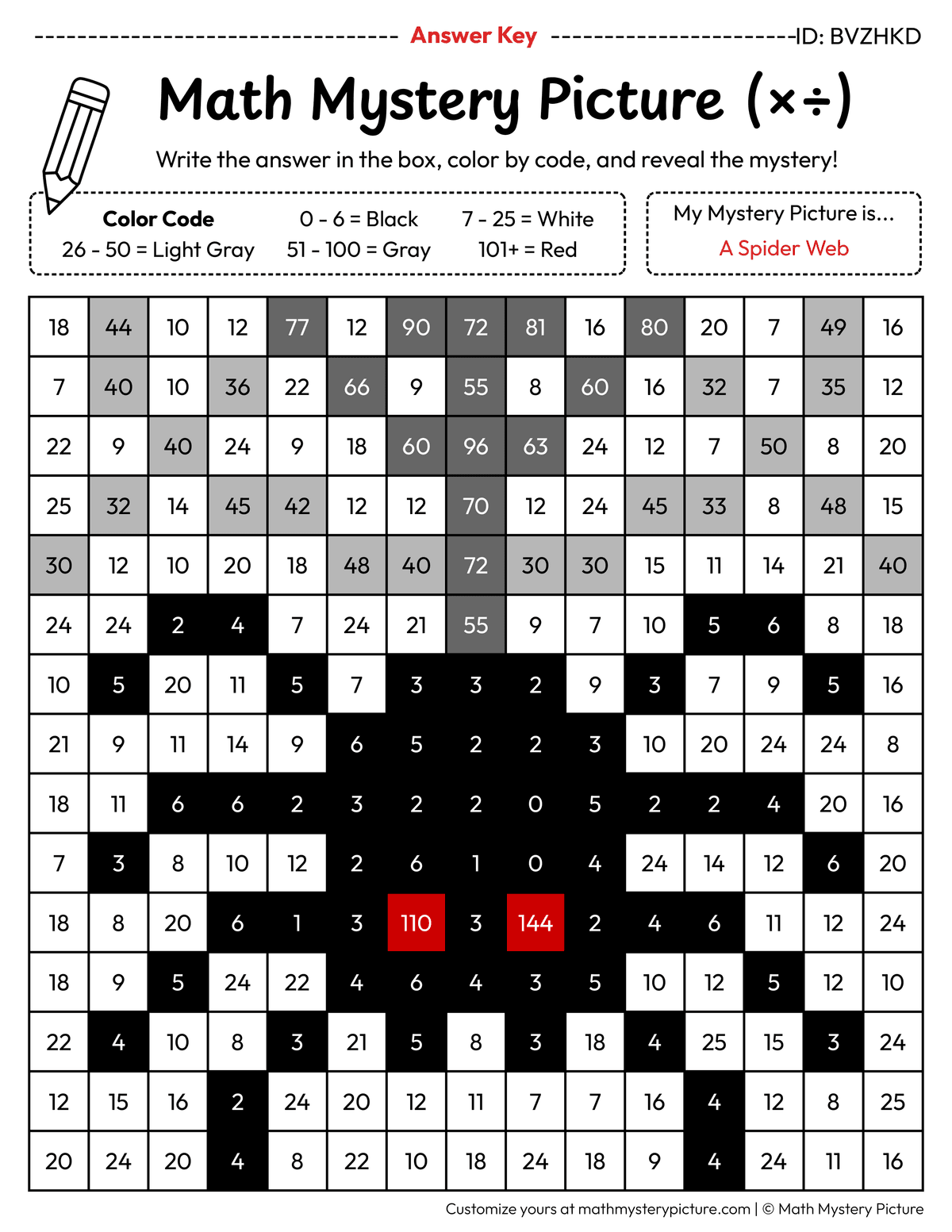 Division Homework Sheets Printable Spider Web Mixed Multiply & Divide Color by Number — Math ...