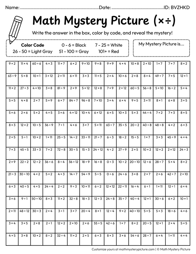 Division Homework Sheets Printable Spider Web Mixed Multiply & Divide Color by Number — Math ...