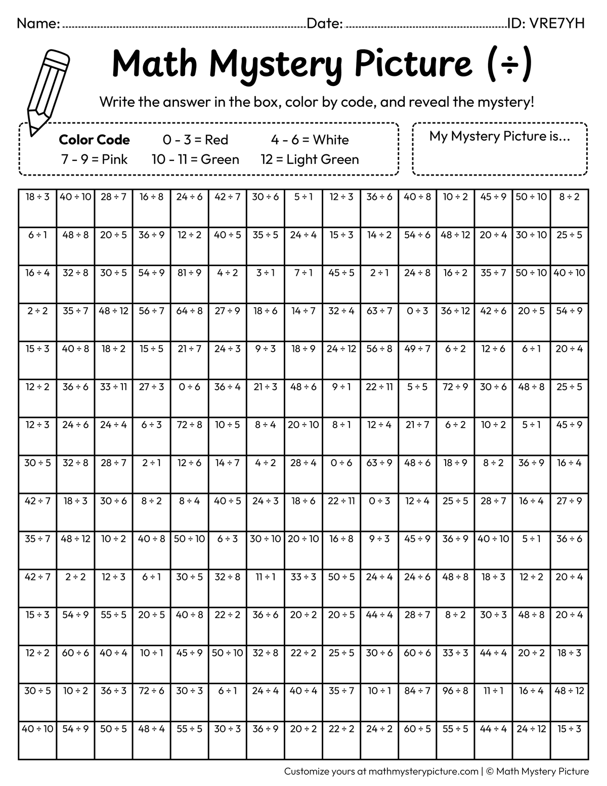 Division Homework Sheets Printable Rose Division Facts Color by Number Worksheet — Math Mystery ...